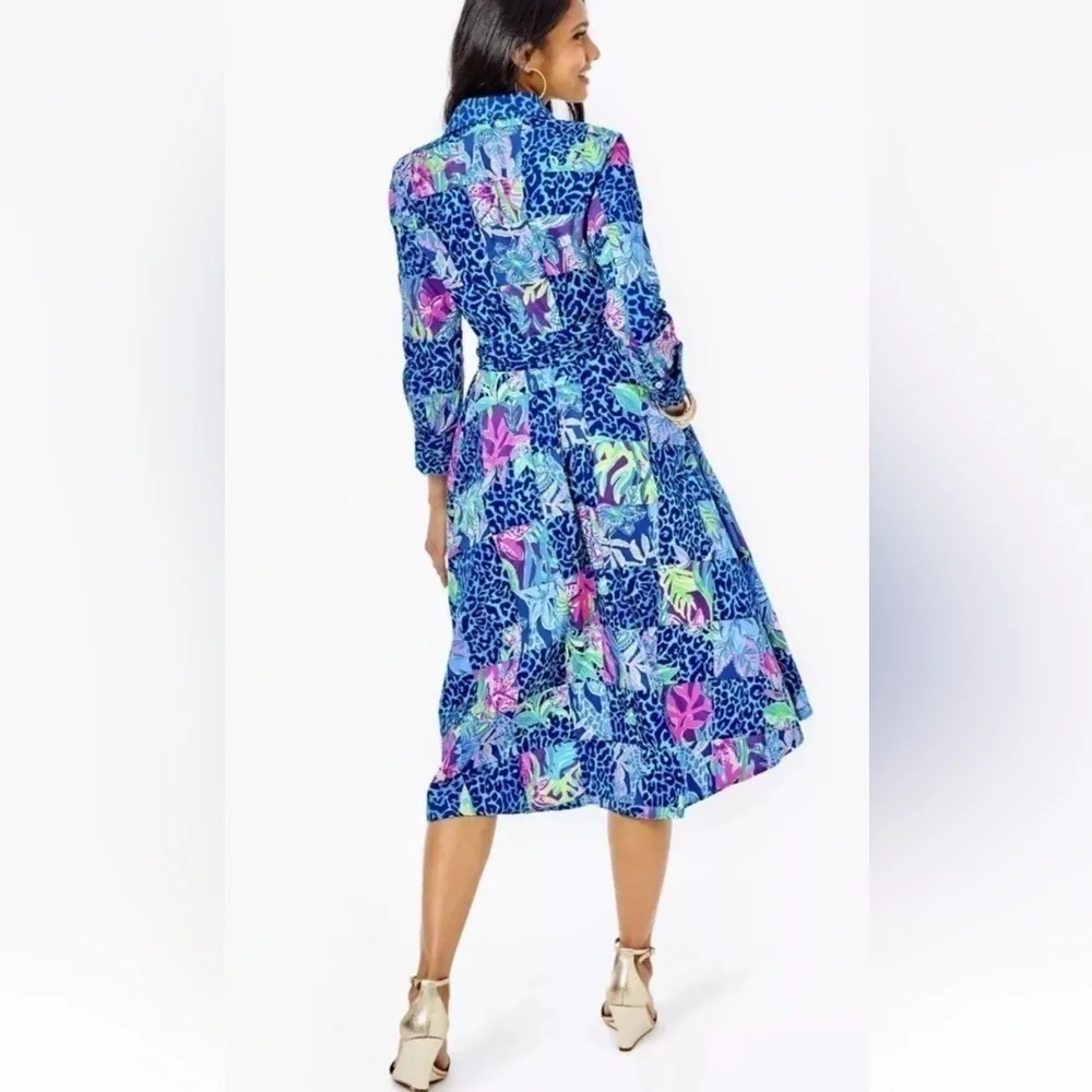 NWT Lilly Pulitzer Green Blue Aqua Mira Shirtdress Pop Up Lilly Party Patchwork